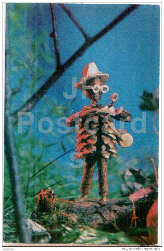 What sort of Insect isthis - cone - Magic of the Woods - wooden figures - 1971 - Russia USSR - unused - JH Postcards