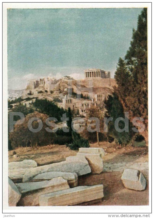 view of the Acropolis - Athens - European Views - 1958 - Greece - unused - JH Postcards