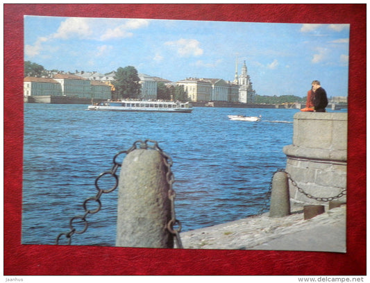 University embankment - boat - Leningrad - St. Petersburg - 1983 - Russia USSR - unused - JH Postcards