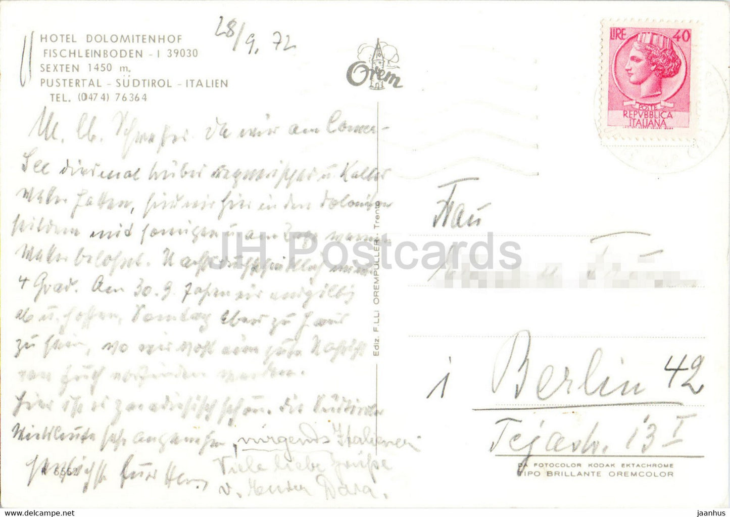 Hotel Dolomitenhof - Fischleinboden - Sexten - Pustertal - 5552 - 1972 - Italy - used