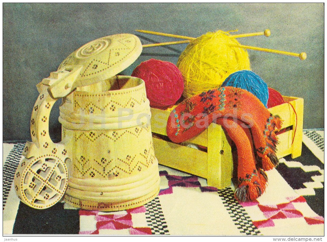 New Year Greeting card - 2 - beer mug - gloves - clew - 1983 - Estonia USSR - used - JH Postcards
