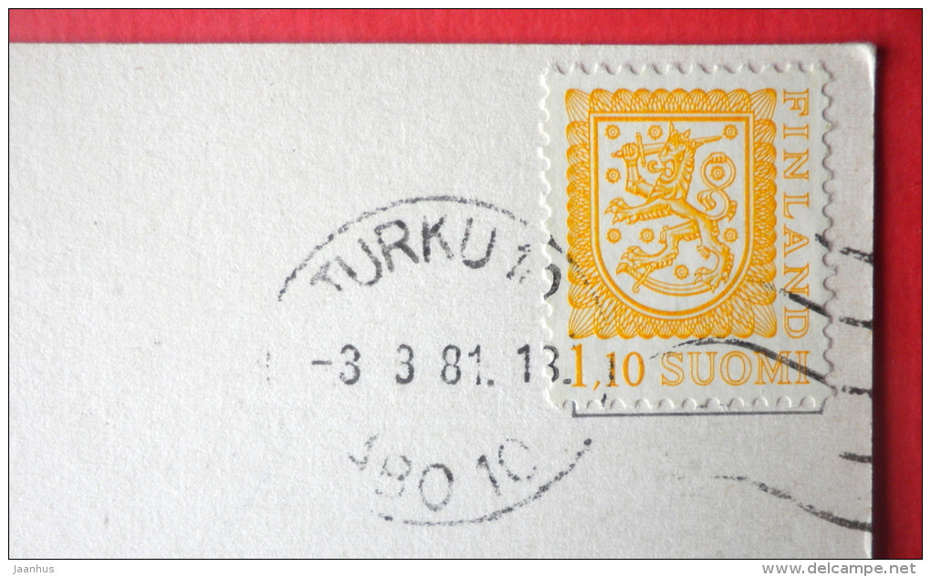 illustration by Anneliese - mouse - bird - 4825-2 - Sweden - sent from Finland Turku to Estaonia USSR 1981 - JH Postcards