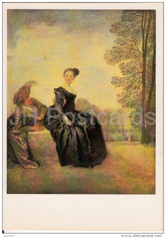 painting by Jean-Antoine Watteau - Capricious woman , 1718 - French art - Russia USSR - 1983 - unused - JH Postcards