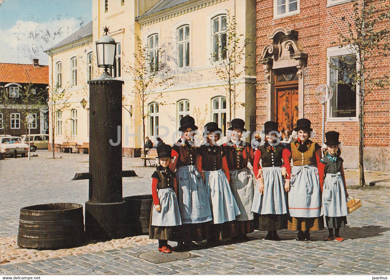 Girls Wearing National Costumes - Danish Folk Costumes - 1983 - Denmark - used - JH Postcards