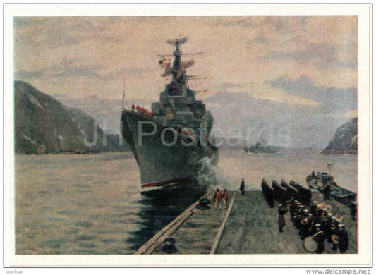 painting by L. Baykov - The Return from the military campaign - warship - battleship - Navy - russian art - unused - JH Postcards