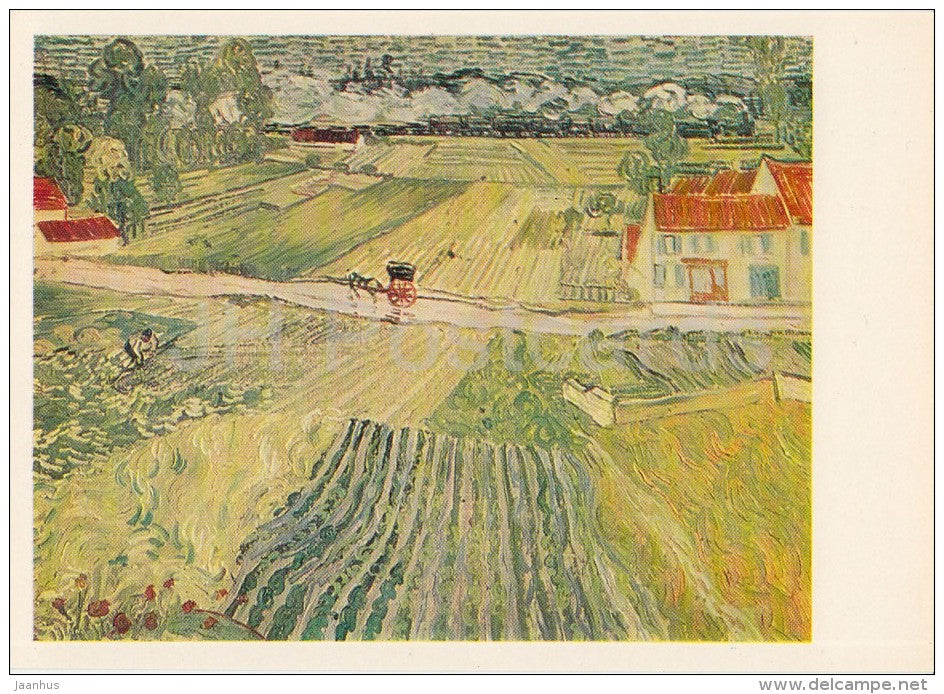 painting by Vincent Van Gogh - Landscape with Carriage and Train , 1890 - Dutch art - Russia USSR - 1982 - unused - JH Postcards