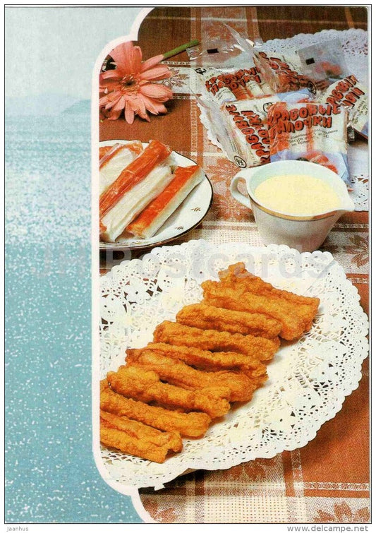 crab sticks in batter - Fish Dishes - cuisine - 1990 - Russia USSR - unused - JH Postcards