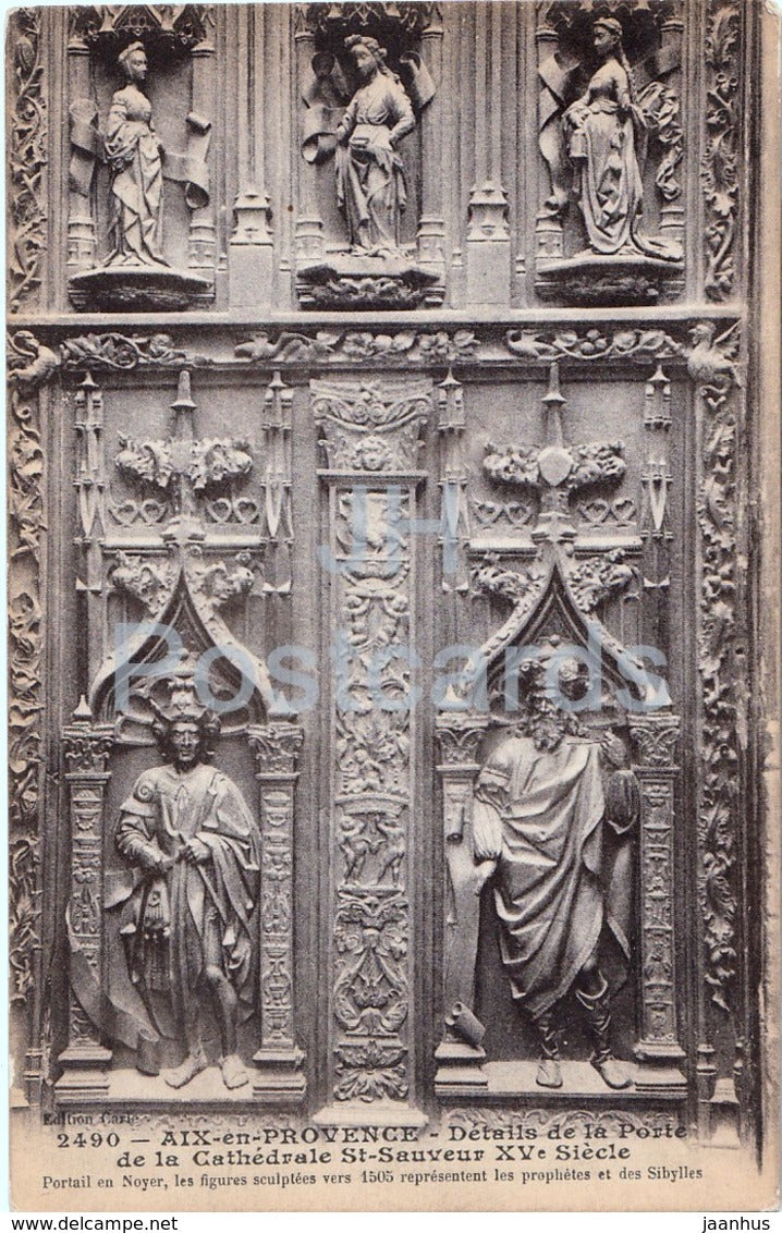 Aix en Provence - Details de la Porte de la Cathedrale St Sauveur - 2490 - old postcard - 1916 -France - used - JH Postcards