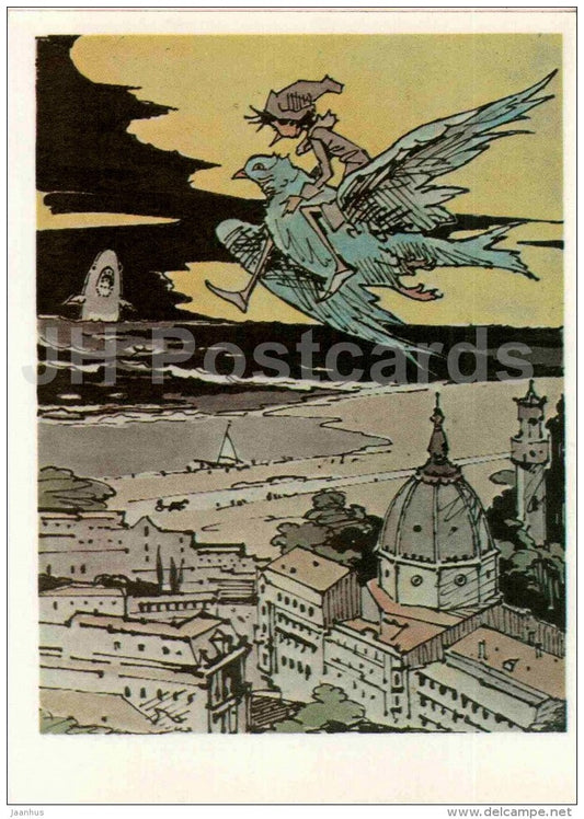 Buratino - bird - Golden Key - Pinocchio and Buratino - 1983 - Russia USSR - unused - JH Postcards