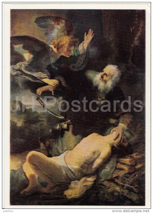 painting by Rembrandt - The Sacrifice of Abraham , 1635 - angel - Dutch art - 1967 - Russia USSR - unused - JH Postcards