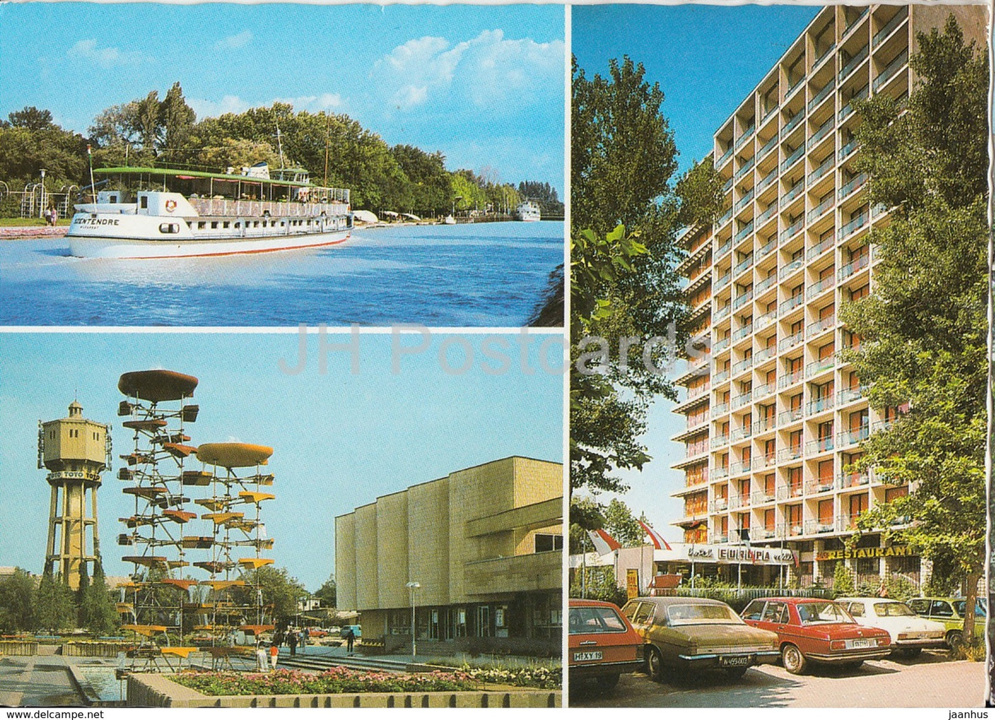 Siofok - passenger boat - hotel - cars - lighthouse - multiview - 1980s - Hungary - used - JH Postcards