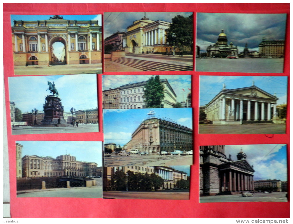Decembrists' Square , Saint Isaac's Square - Leningrad - set of 10 mini photo cards - 1974 - Russia USSR - unused - JH Postcards