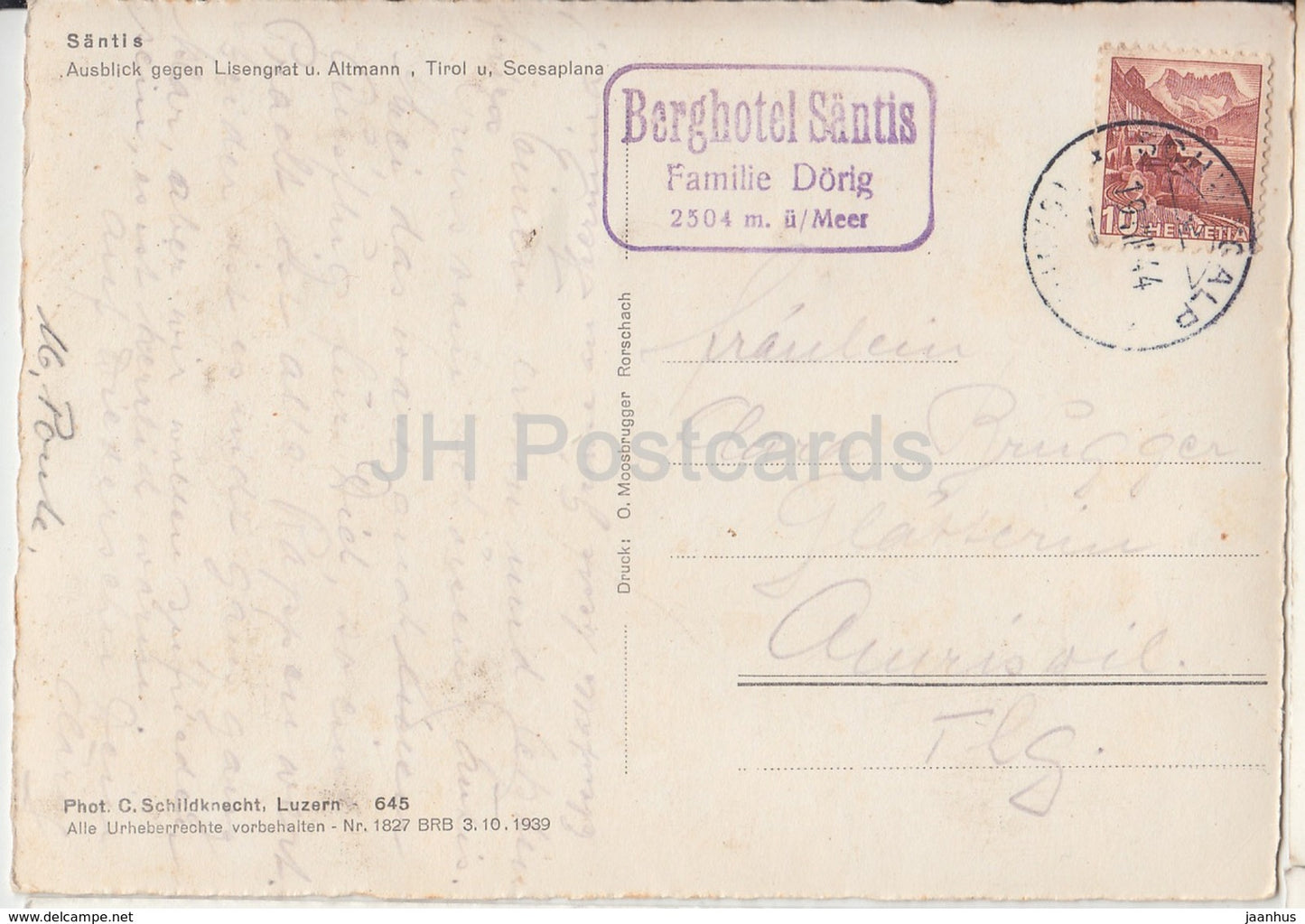 Santis - Ausblick gegen Lisengrat u Altmann - Tirol - Scesaplana - 645 - Berghotel Santis - 1944 - Switzerland - used