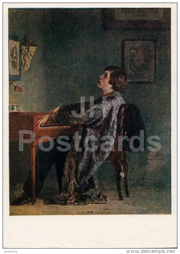 painting by A. Shurygin - Understand me , 1867 - Harpsichord - singing - Russian art - 1958 - Russia USSR - unused - JH Postcards