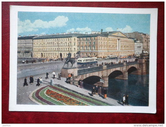 Anichkov Bridge - trolleybus - Leningrad - St. Petersburg - 1959 - Russia USSR - unused - JH Postcards