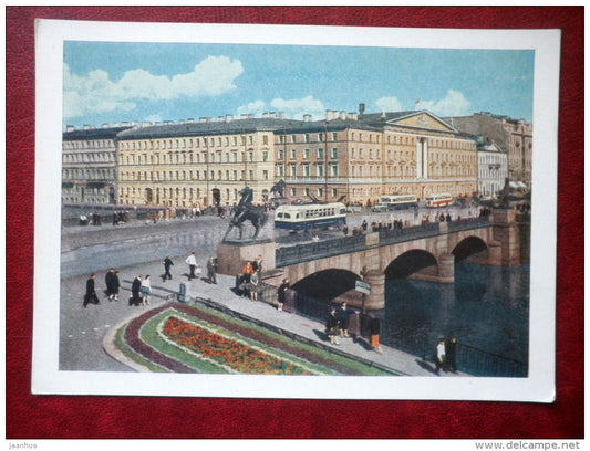 Anichkov Bridge - trolleybus - Leningrad - St. Petersburg - 1959 - Russia USSR - unused - JH Postcards