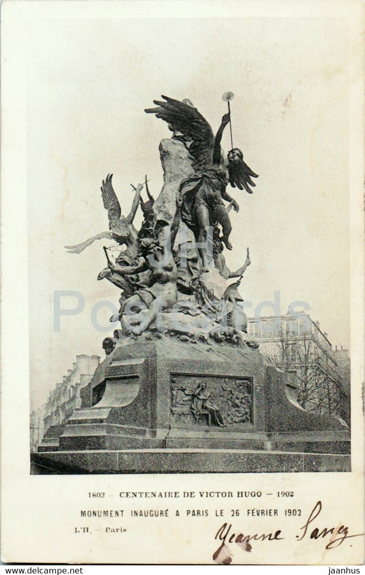 Paris - Centenaire de Victor Hugo - Monument Inaugure a Paris le 26 Fevrier 1902 - old postcard - 1902 - France - used - JH Postcards