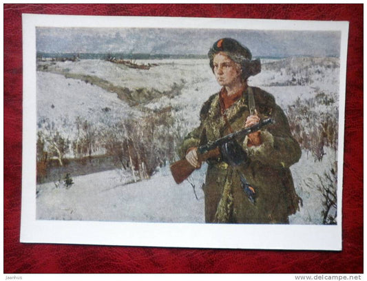 Painting by A. A. Deyneka - partisan, 1960 - russian art - unused - JH Postcards