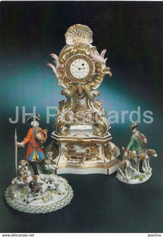 Stutzuhr mit Jagdgruppen - clock - porcelain - Porzellan Museum Meissen - DDR Germany - unused - JH Postcards