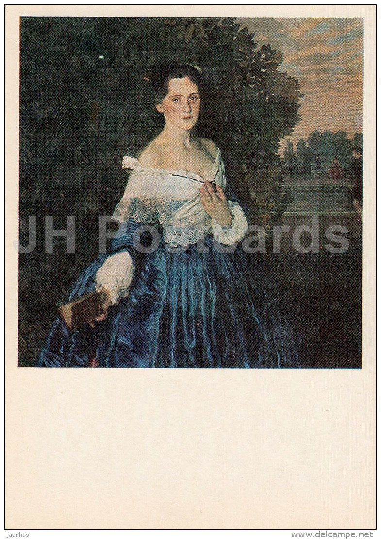 painting by K. Somov - Lady in Blue . Portrait of E. Martynova - Russian art - 1977 - Russia USSR - unused - JH Postcards