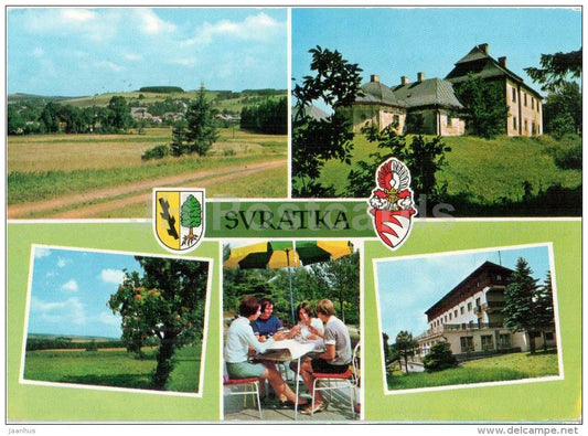 Svratka - Bohemian-Moravian Highlands - interhotel Manes - castle Karlstein - Czechoslovakia - Czech - used 1983 - JH Postcards