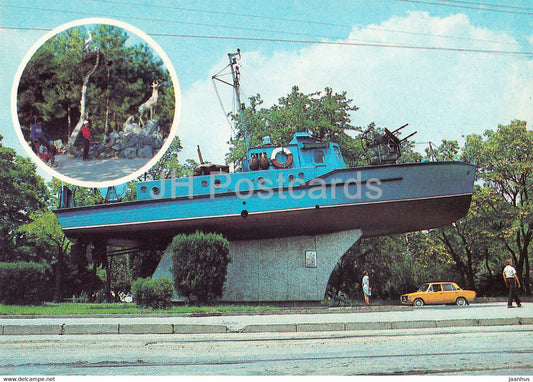 Yevpatoriya - Evpatoria - monument to Evpatoria landing - war boat - Crimea - 1988 - Ukraine USSR - unused - JH Postcards