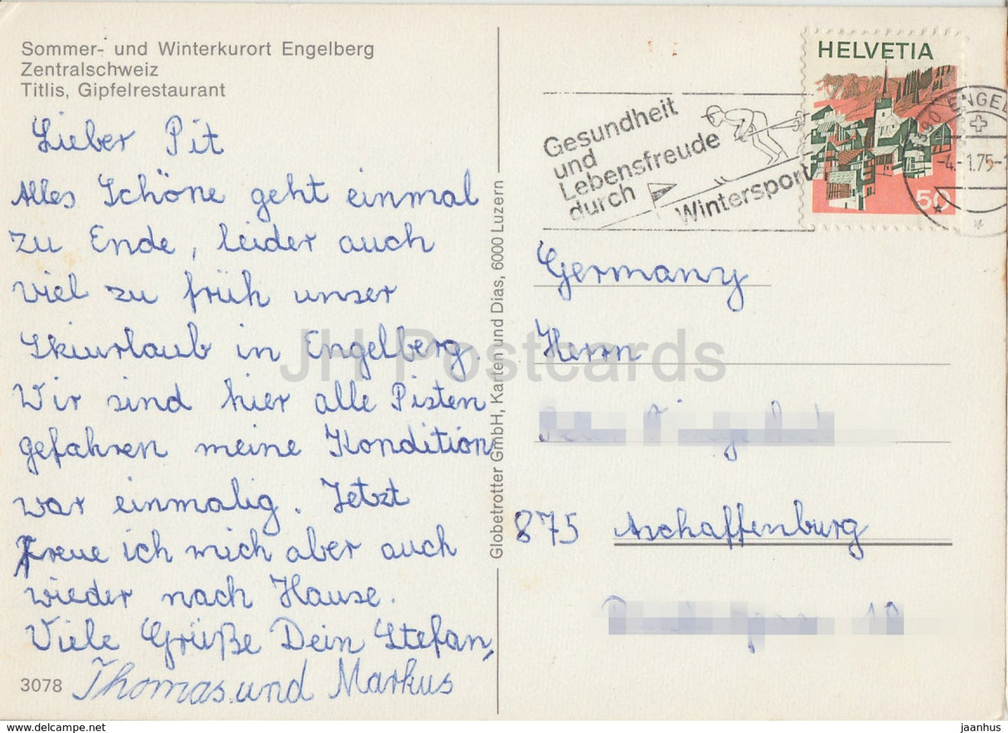 Sommer und Winterkurort Engelberg - Zentralschweiz - Titlis - Gipfelrestaurant - 1975 - Switzerland - used