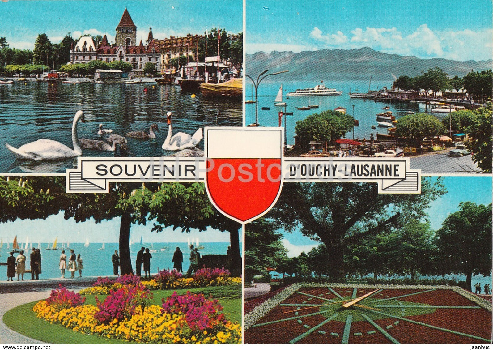 Souvenir d'Ouchy Lausanne - swan - birds - multiview - Switzerland - unused - JH Postcards