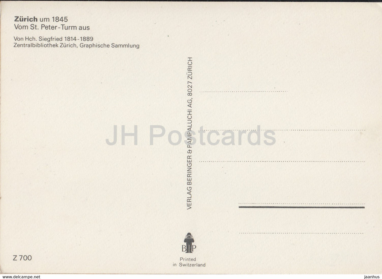 Zurich um 1845 vom St Peter Turm aus - Von Hch Siegfried - Switzerland - unused