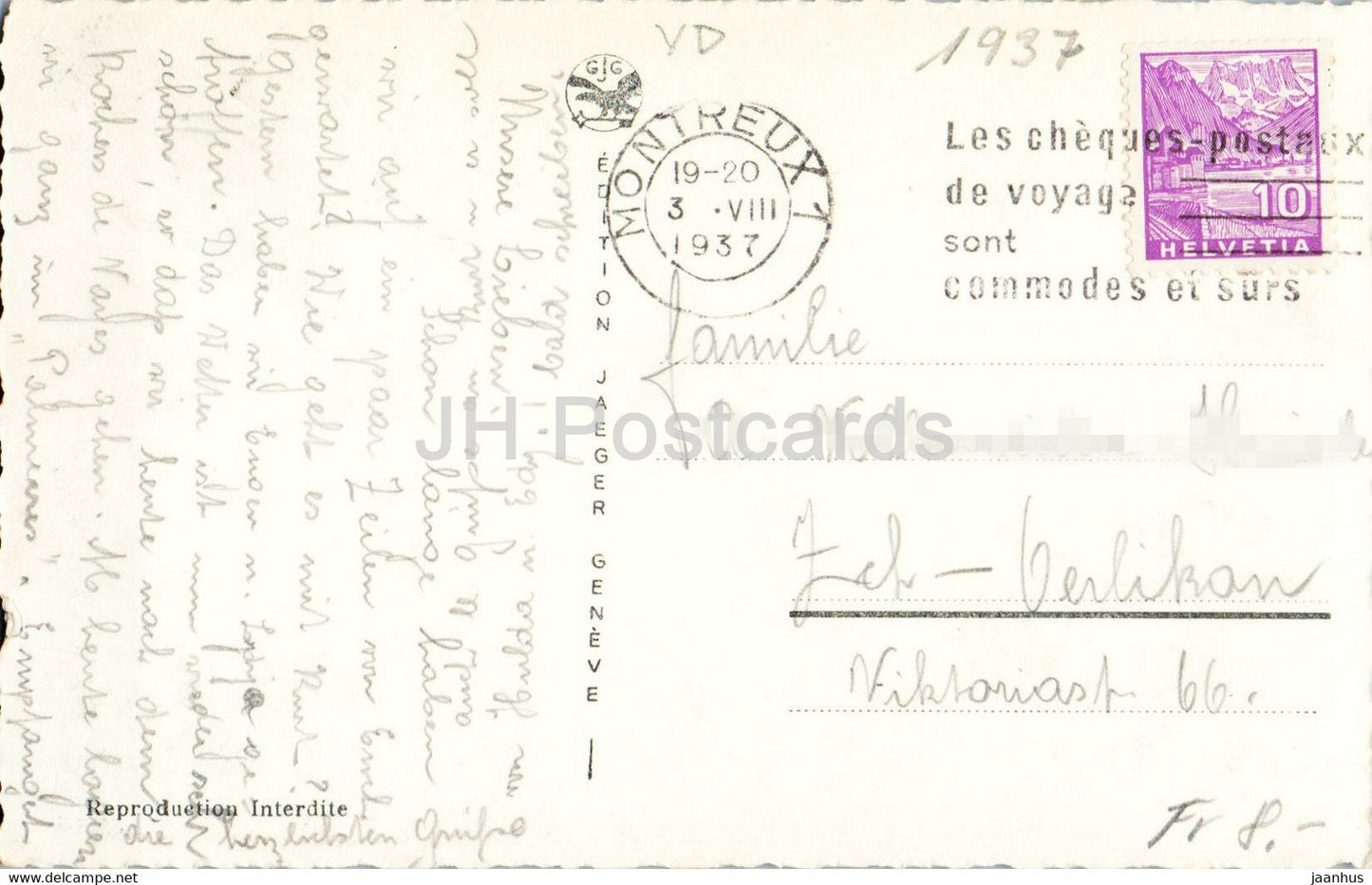 Territet Montreux - Clarens - Vue Générale - 7302 - 1937 - carte postale ancienne - Suisse - occasion