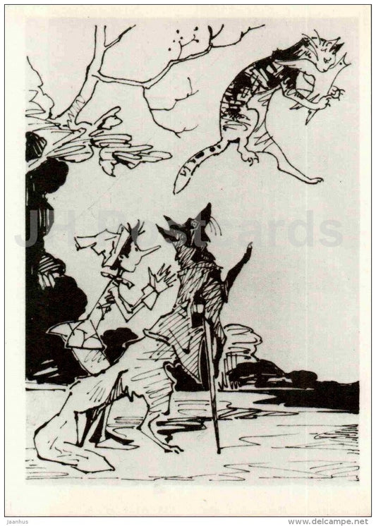 Cat Basilio - Alice the Fox - Buratino - Golden Key - Pinocchio and Buratino - 1983 - Russia USSR - unused - JH Postcards