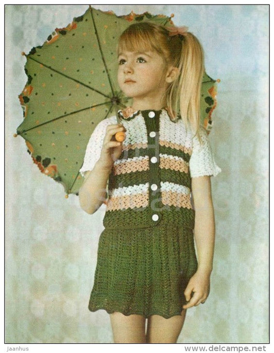 costume - umbrella - girl - knitting - children's fashion - large format card - 1985 - Russia USSR - unused - JH Postcards