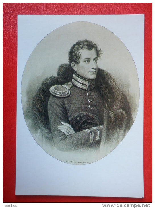 lithography by P. Smirnov , portrait of I. Annenkov - Pushkin and his contemporaries - russian art - unused - JH Postcards