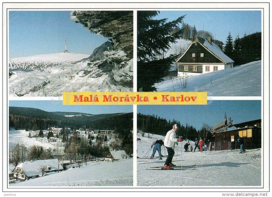 Mala Moravka - Karlov - Jeseniky - lokal buildings in Mala Moravka - downhill course - ski resort - Czech - unused - JH Postcards