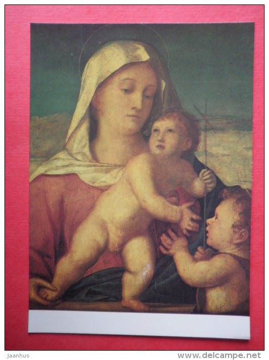 painting by Venetian painter - Madonna with Child and St John the Baptist , 16th century - italian art - unused - JH Postcards