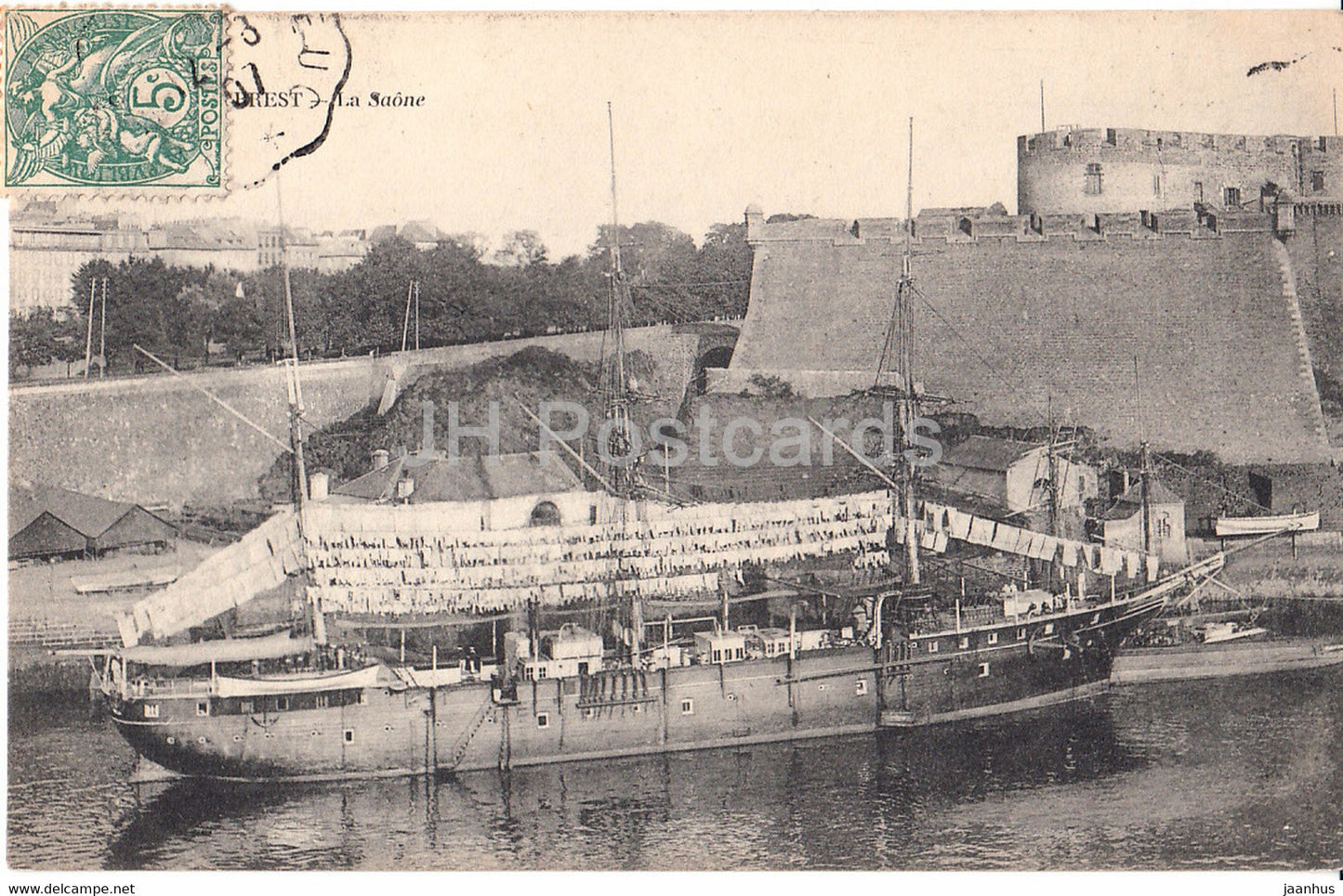 Brest - La Saone - ship - old postcard - 1907 - France - used - JH Postcards