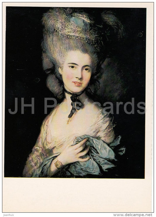 painting by Thomas Gainsborough -  Portrait of Woman in Blue , 1770s - English art - Russia USSR - 1983 - unused - JH Postcards