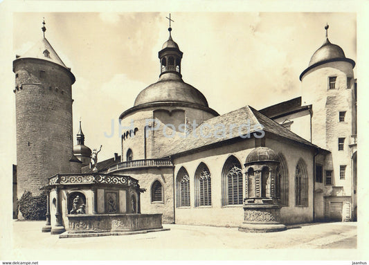 Wurzburg - Festung Marienberg - Blick in den Burghof mit Marienkirche - old postcard - Germany - unused - JH Postcards