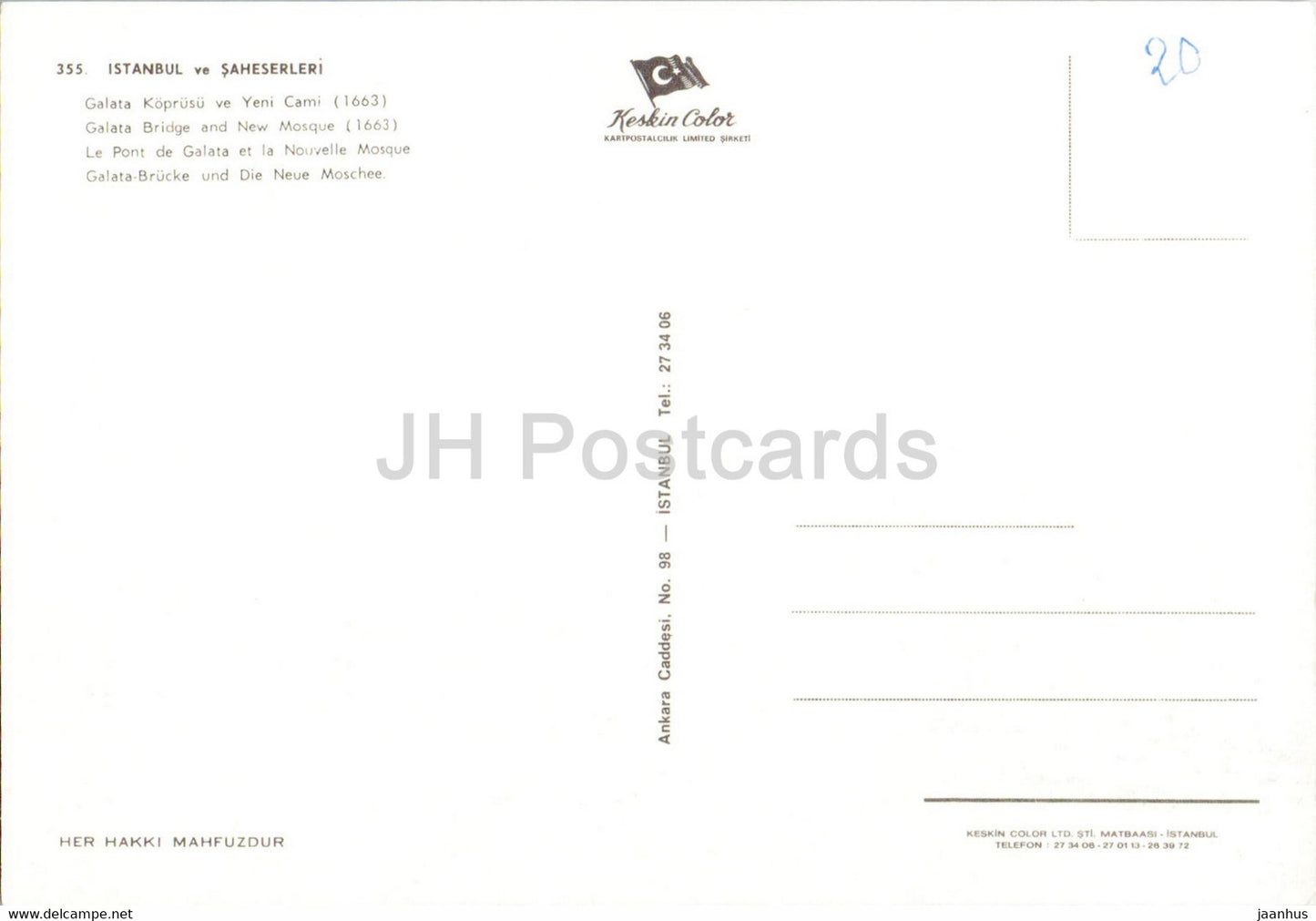 Istanbul - The Galata Bridge and New Mosque - 355 - Keskin - Turkey - unused