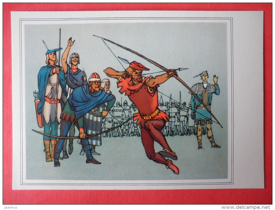 illustration by A. Blokh , L. Korsakov - Bow - Robin Hood - 1975 - Russia USSR - unused - JH Postcards