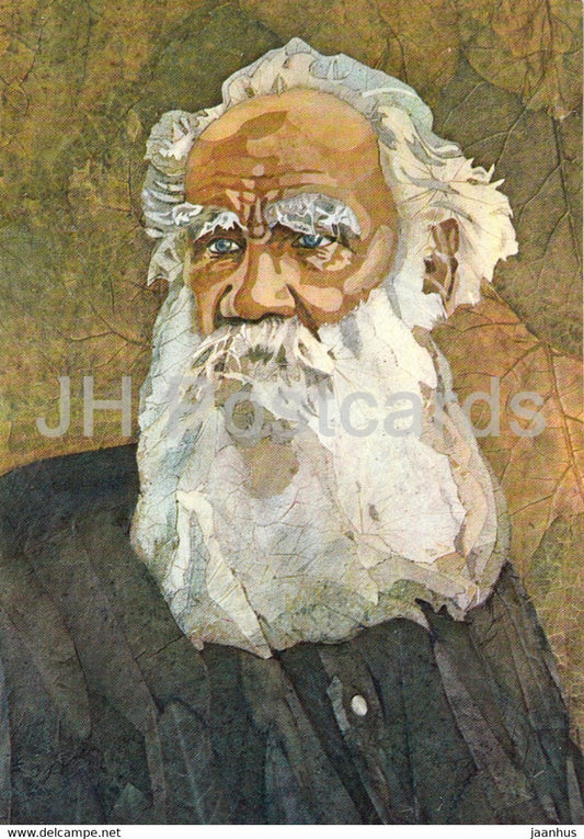 portrait of Russian writer Leo Tolstoy - Flower Art - 1971 - Russia USSR - unused - JH Postcards
