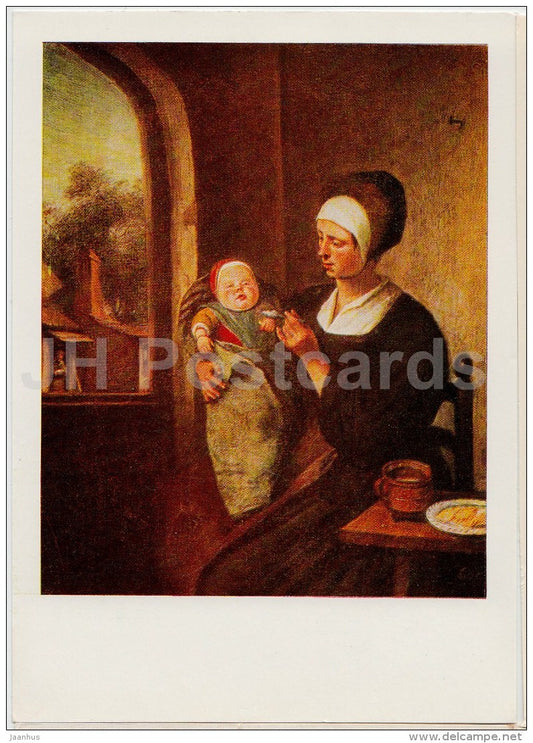 painting by Jan Steen - Mother and Child - Dutch art - 1984 - Russia USSR - unused - JH Postcards