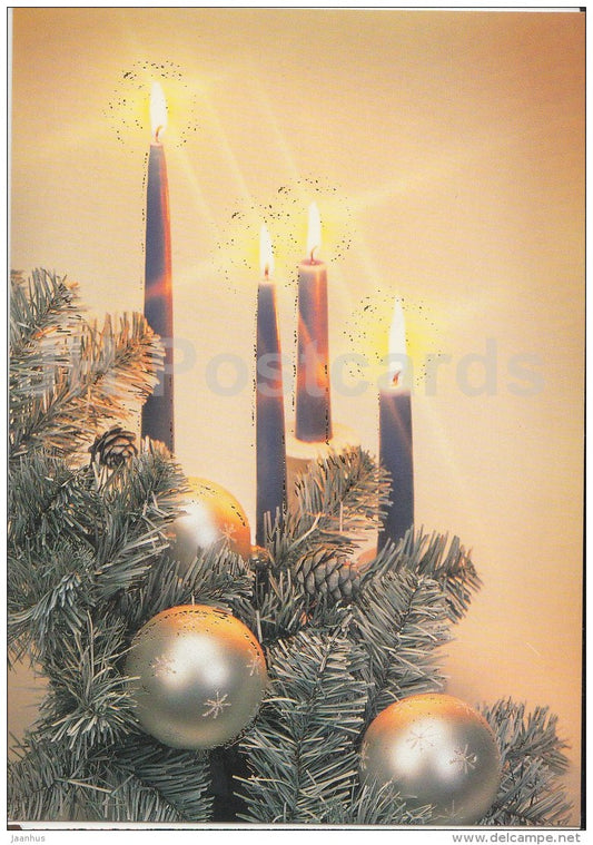 Christmas Greeting Card - candles - decoration - Estonia - used in 1999 - JH Postcards
