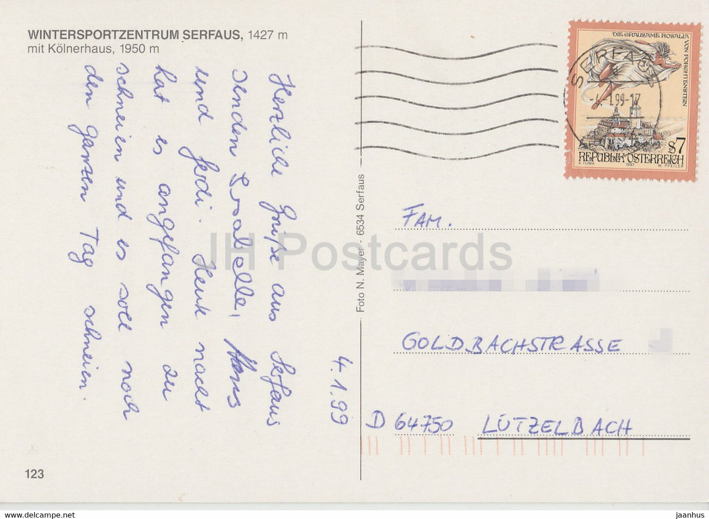 Serfaus Komperdell - Wintersportzentrum 1427 m - Kolnerhaus 1950 m - Tirol - 1999 - Austria - used