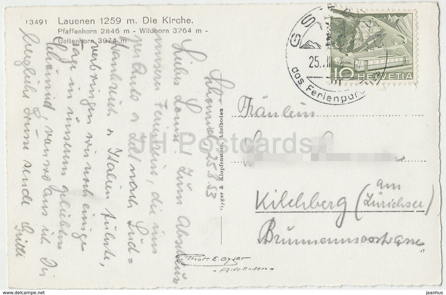 Lauenen 1259 m - die Kirche - Plaffenhorn - Wildhorn - Geltenhorn - église - 13491 - Suisse - 1953 - utilisé