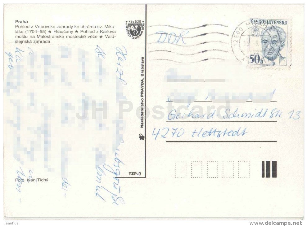 Praha - Prague - Hradcany - Charles Bridge - Waldstein Garden - Czechoslovakia - Czech - used - JH Postcards