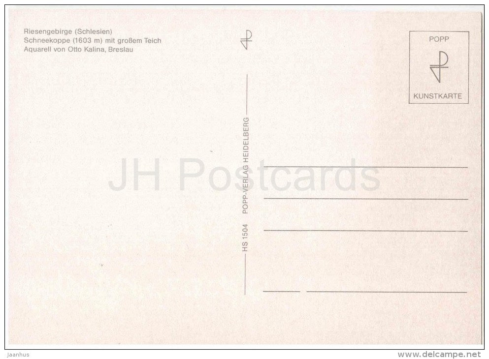 Riesengebirge Schlesien Schneekoppe mit großem Teich , von Otto Kalina - Schlesien - Germany - ungelaufen - JH Postcards
