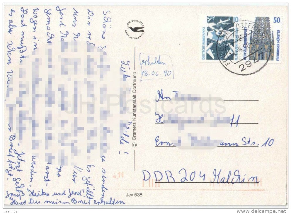 Grüss aus Jever , Friesland - Sophienstift - Mariengymnasium - Pferdegraft - Mariendenkmal - Germany - 1990 gelaufen - JH Postcards