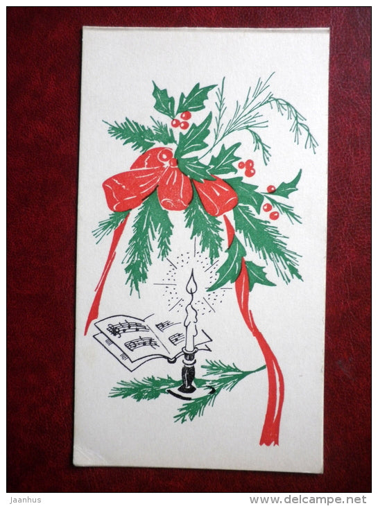 New Year Greeting card - candle - music notes - Toronto - used - JH Postcards