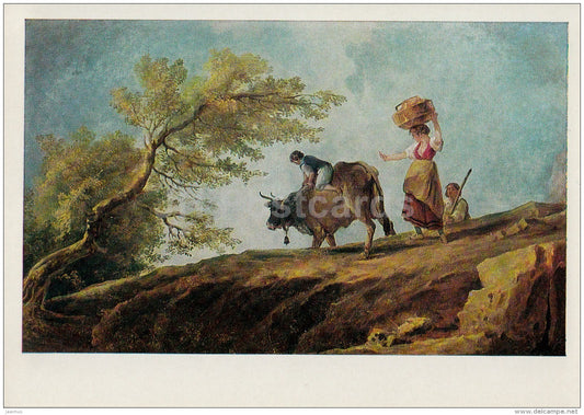 painting  by Hubert Robert - The pasture yield - cow - French art - 1971 - Russia USSR - unused - JH Postcards